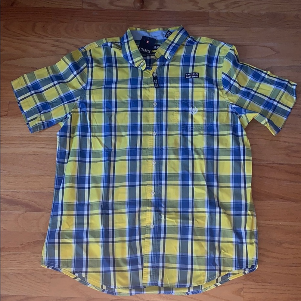 Chaps XL Yellow/Blue Plaid Short Sleeve Shirt